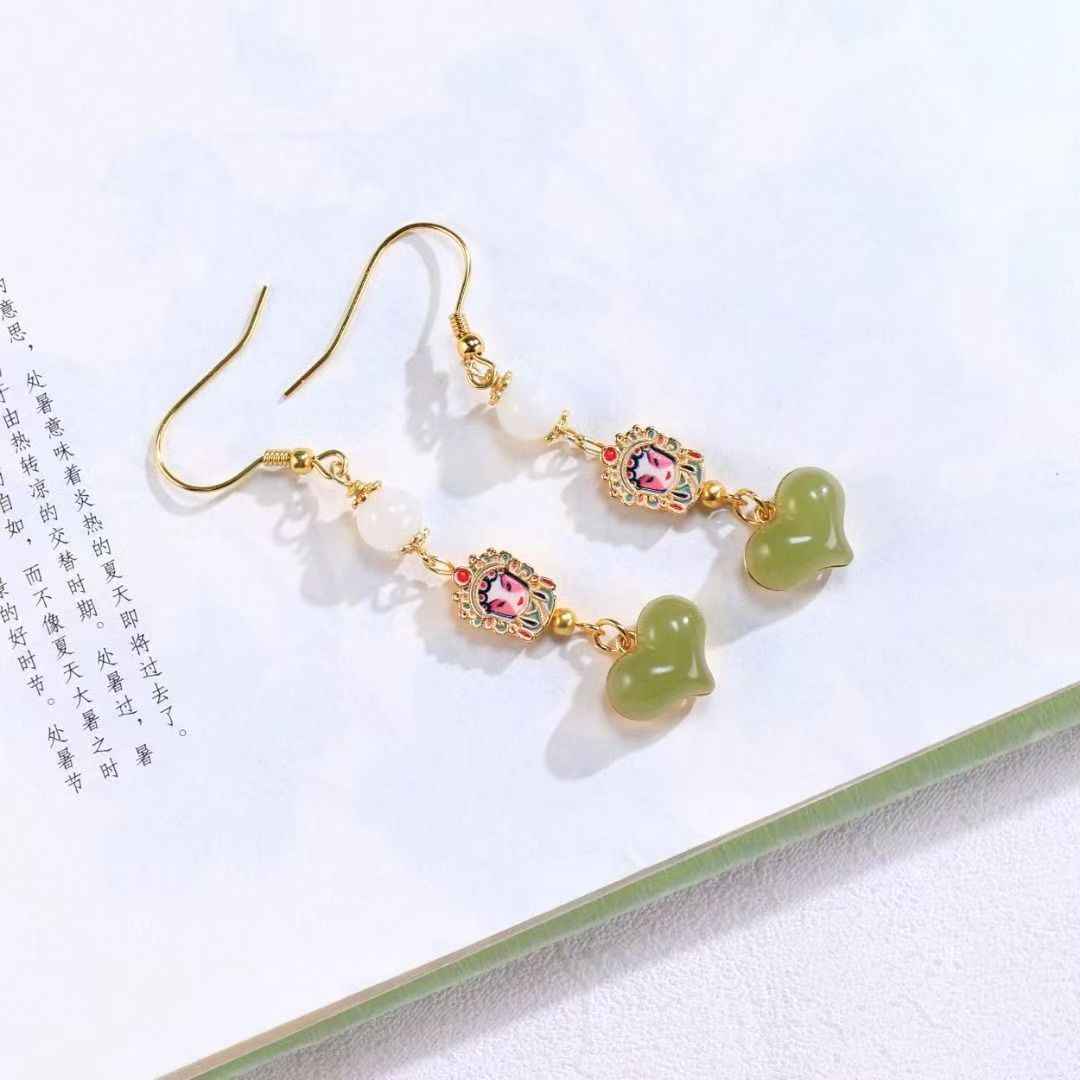 Chinese Opera Huadan White Jade Enamel Earrings: A Celebration of Chinese Artistry
