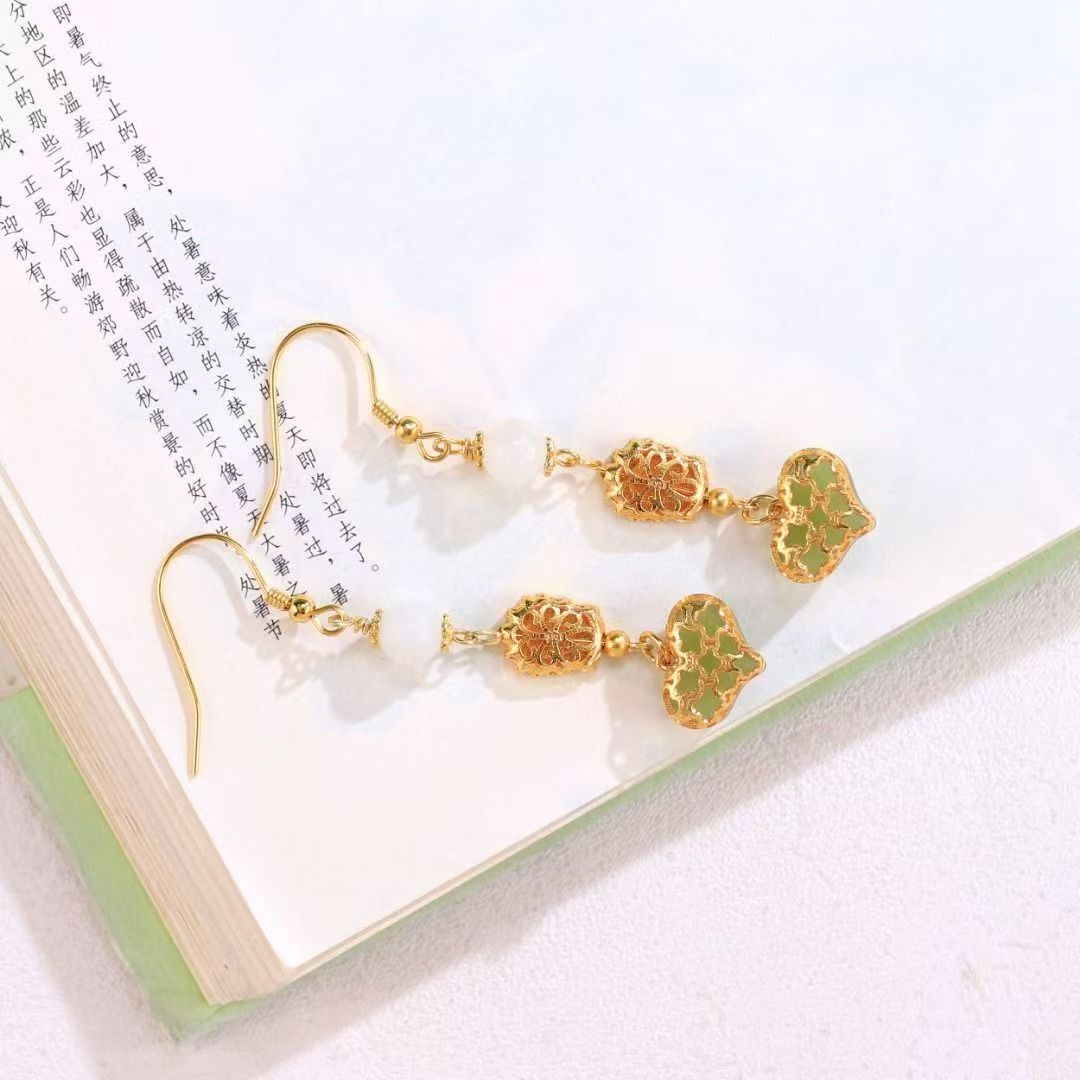 Chinese Opera Huadan Opera White Jade Enamel Earrings BodhiBloom