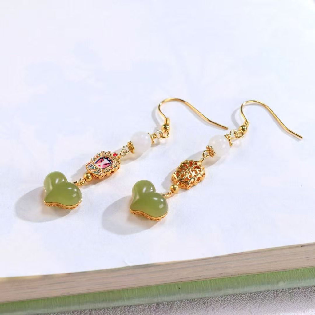 Chinese Opera Huadan Opera White Jade Enamel Earrings BodhiBloom