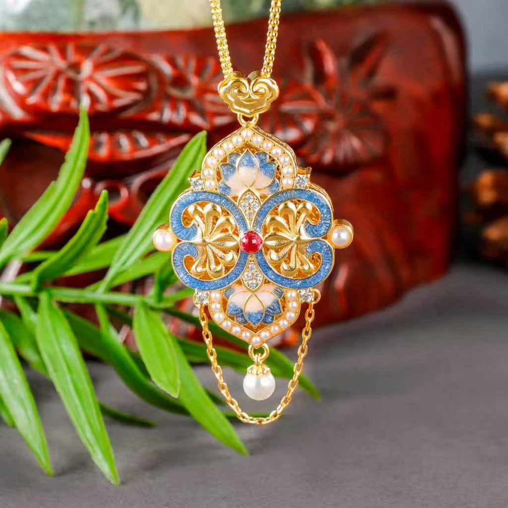 BodhiBloom Signature Lotus Bloom Chinese Enamel art Pendant