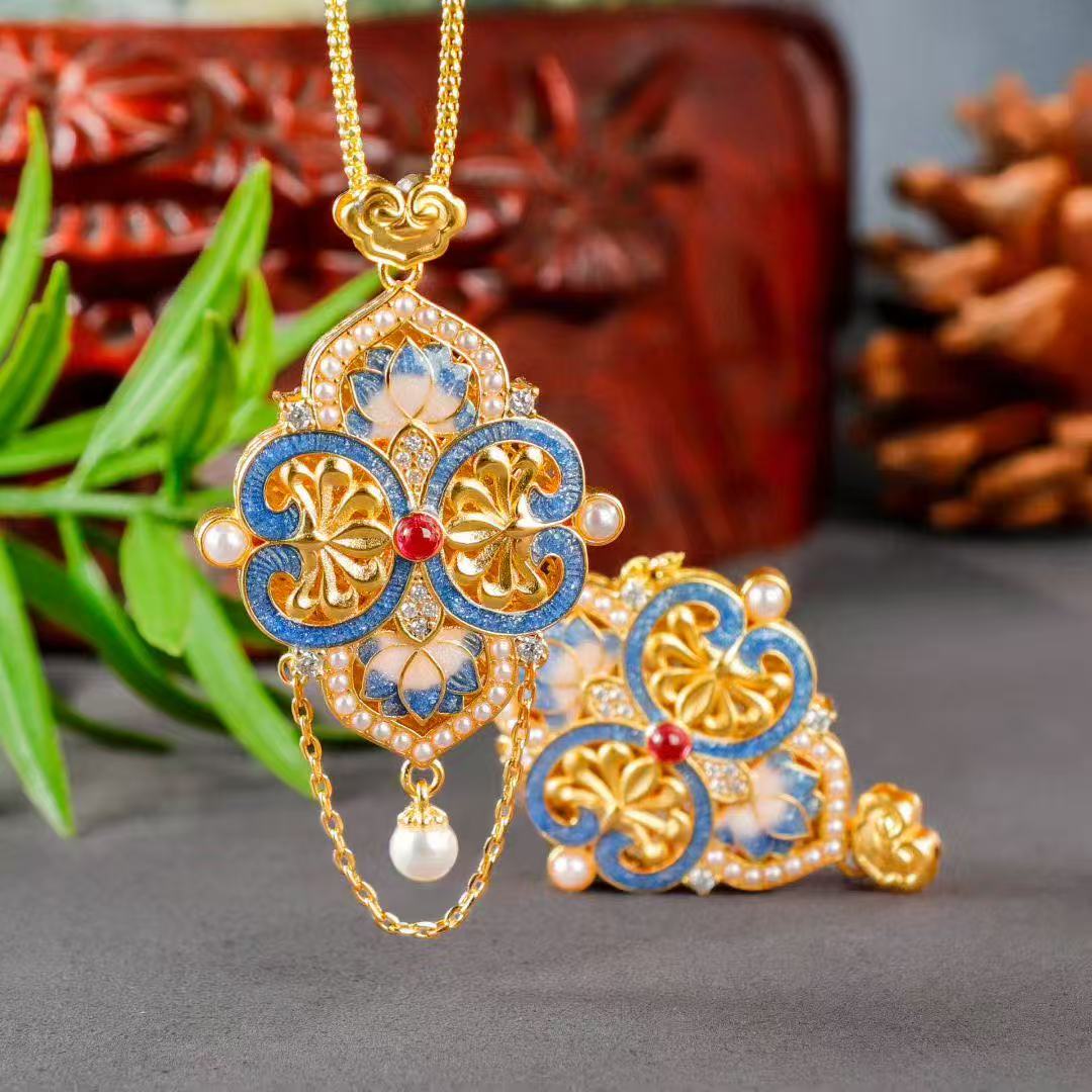 BodhiBloom Signature Lotus Bloom Chinese Enamel art Pendant