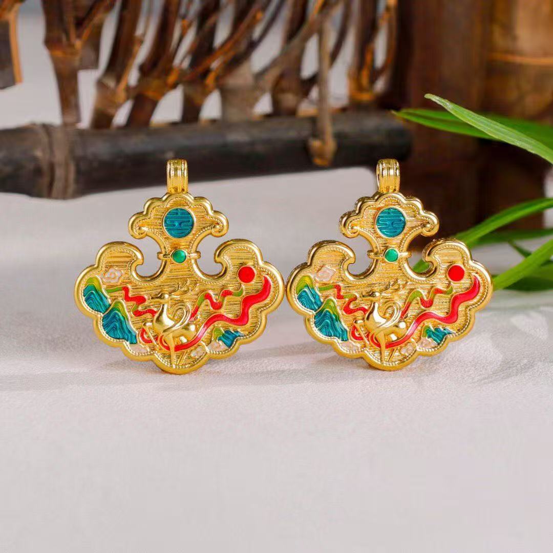 Safe Journey Deer & Landscape Enamel Luck Lock Pendant