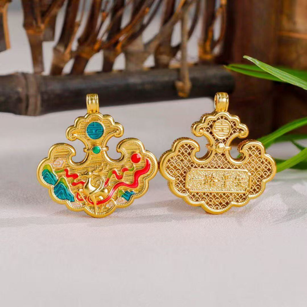 Safe Journey Deer & Landscape Enamel Luck Lock Pendant