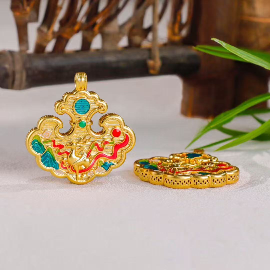 Safe Journey Deer & Landscape Enamel Luck Lock Pendant