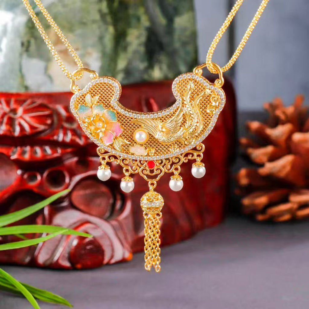 Phoenix & Peony Ruyi Lock Pendant