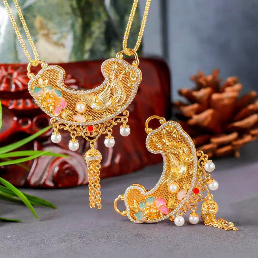 Phoenix & Peony Ruyi Lock Pendant