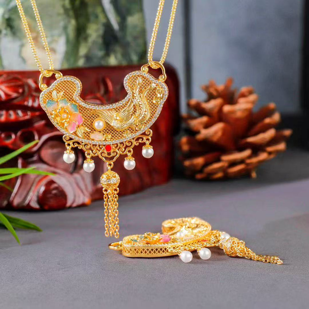 Phoenix & Peony Ruyi Lock Pendant