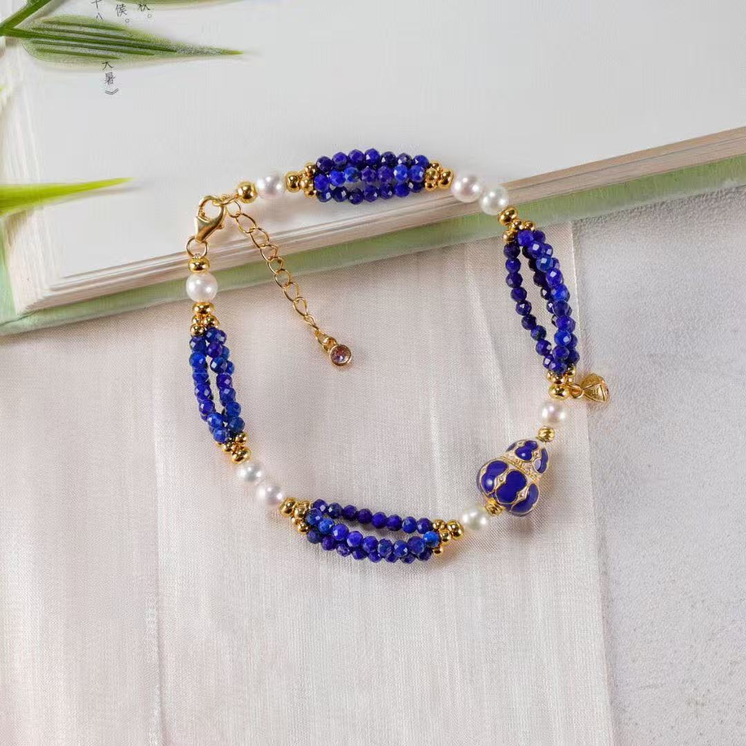 Forbidden City Gilded Hulu Bracelet – Lapis Lazuli & Pearl Edition