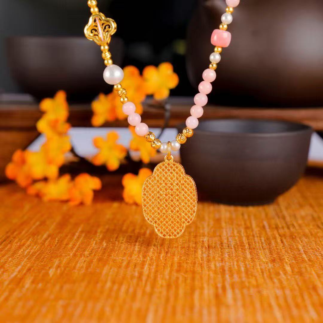 Ganesha's Blessing Necklace – Pink Opal, Pearl & Cloisonné Enamel Edition