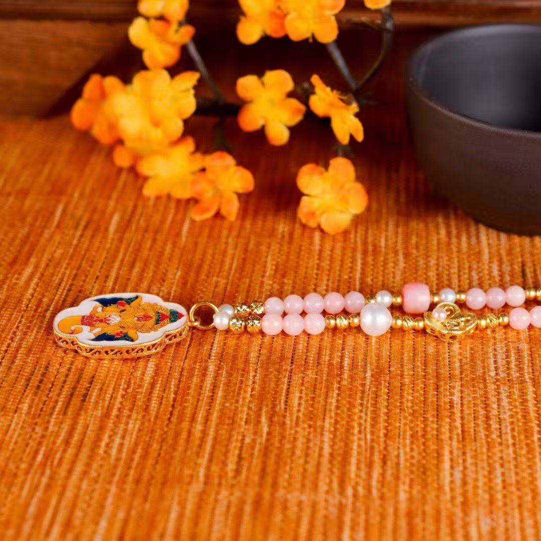 Ganesha's Blessing Necklace – Pink Opal, Pearl & Cloisonné Enamel Edition