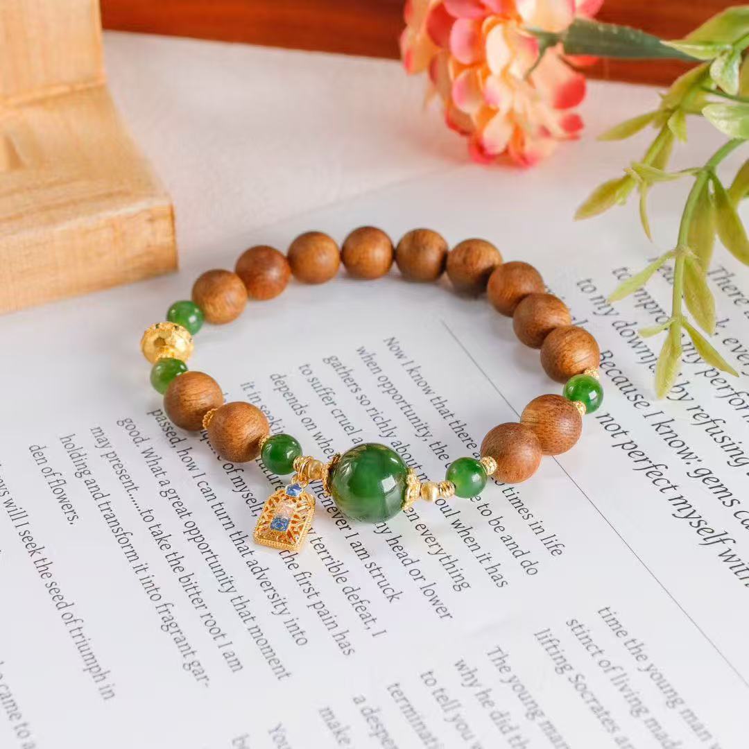 Great Fortune Agarwood Bracelet – Green Jade, Cloisonné & "Da Ji" Edition
