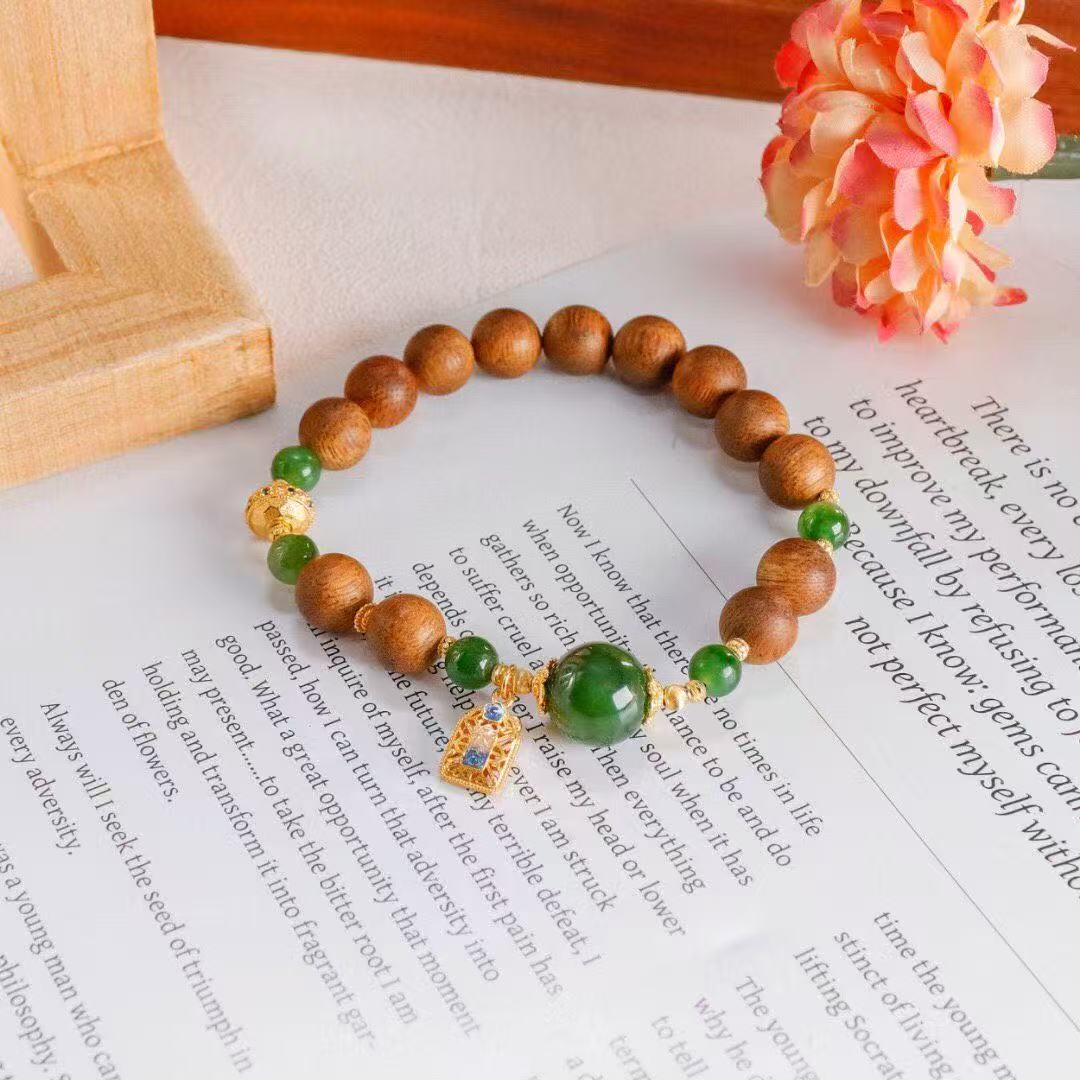 Great Fortune Agarwood Bracelet – Green Jade, Cloisonné & "Da Ji" Edition