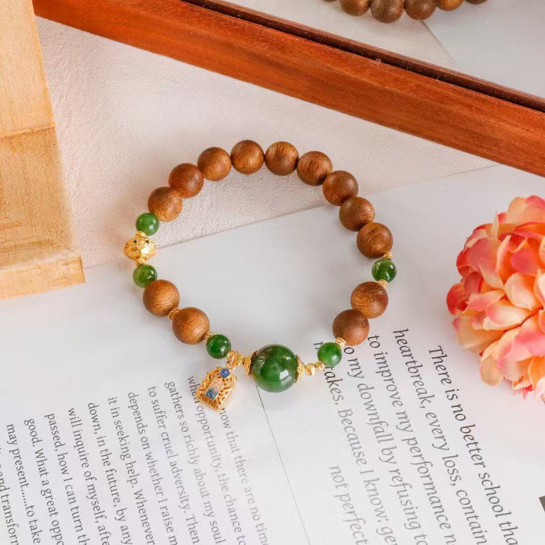 Great Fortune Agarwood Bracelet – Green Jade, Cloisonné & "Da Ji" Edition