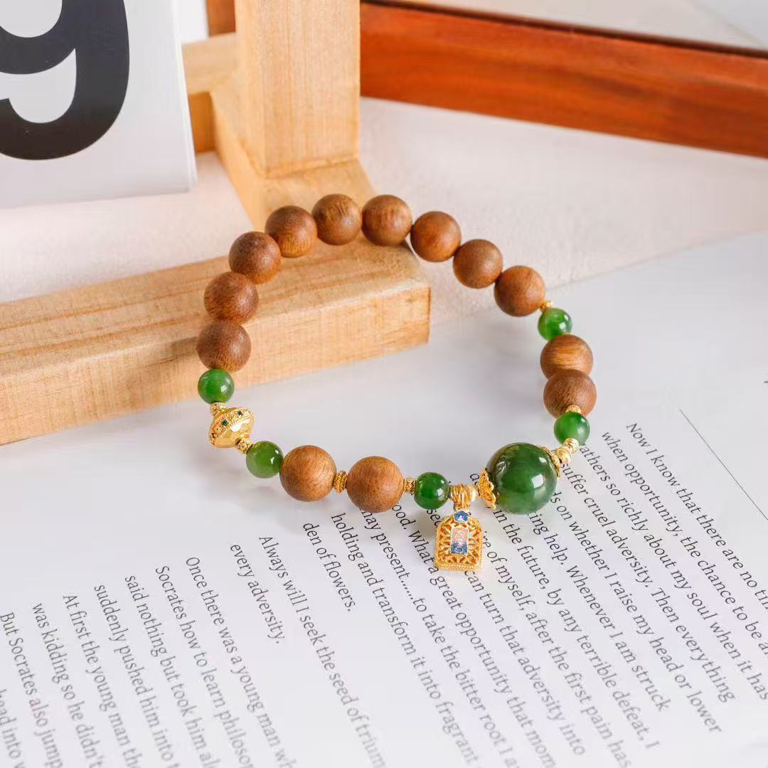 Great Fortune Agarwood Bracelet – Green Jade, Cloisonné & "Da Ji" Edition