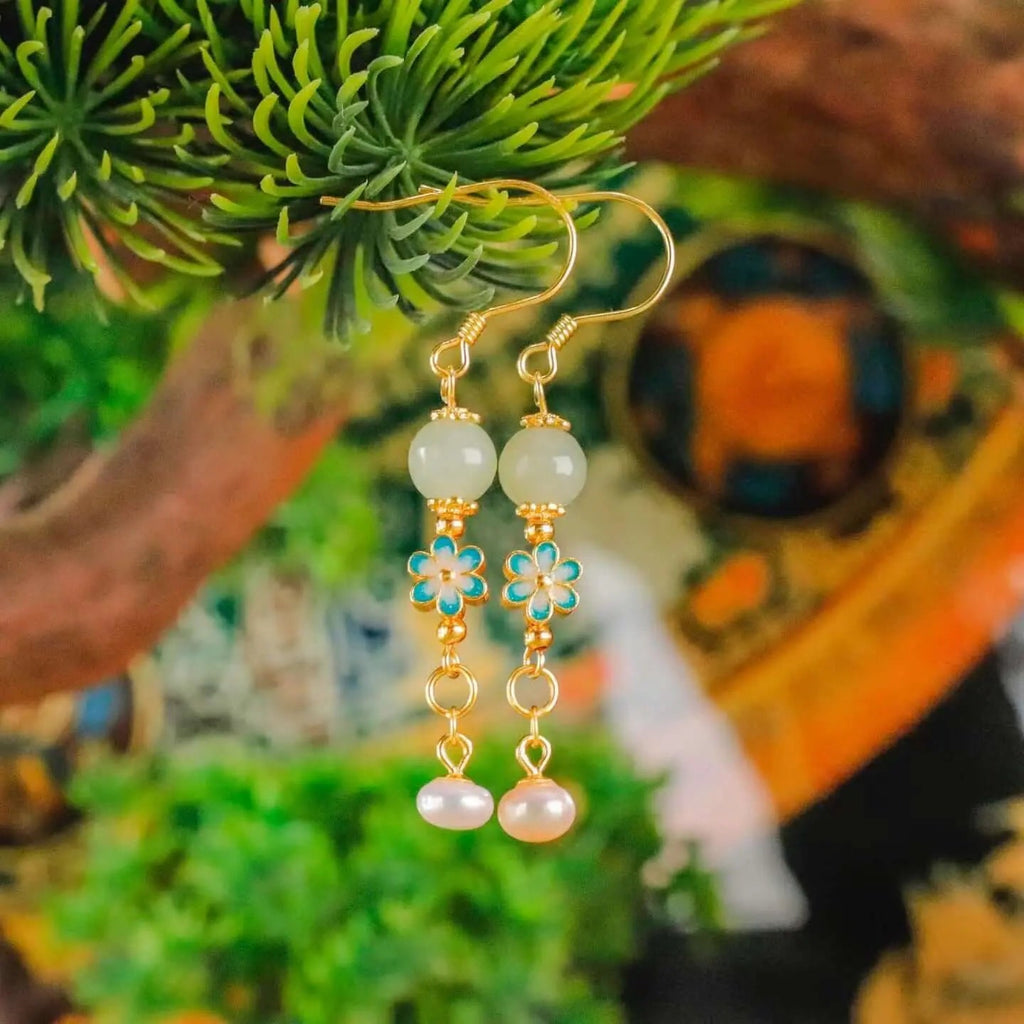 Handcrafted cloisonné jade earrings by BodhiBloom