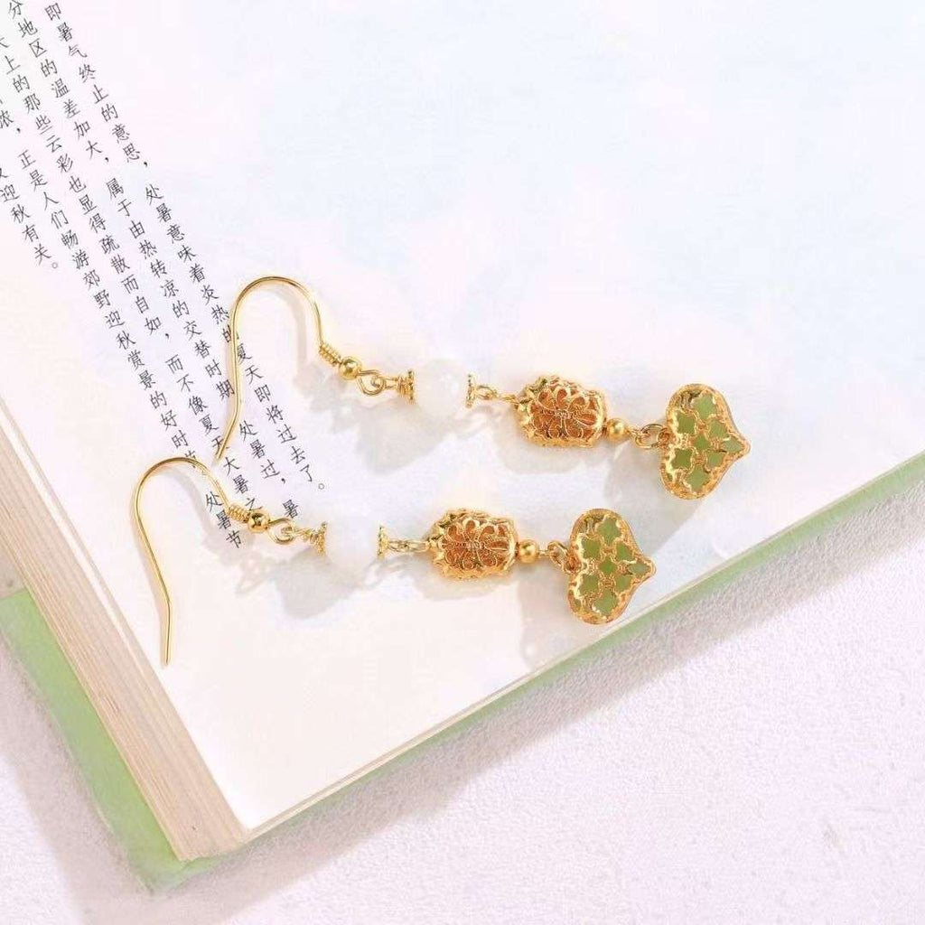 Chinese Opera Huadan Opera White Jade Enamel Earrings - BodhiBloom