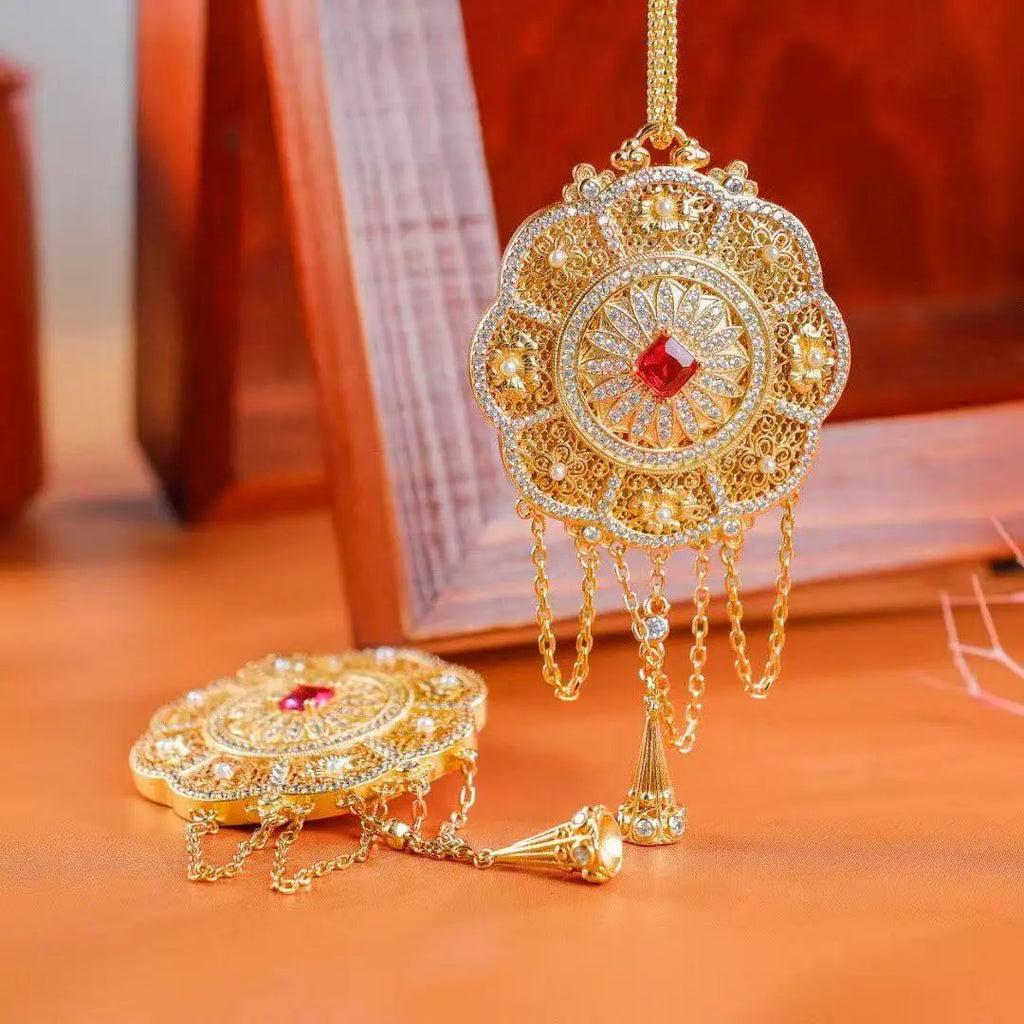 Eight Directions Fortune Pendant – Red Gemstone Detail