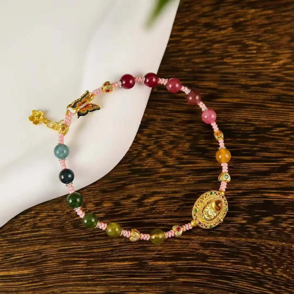 Enamel Butterfly Tourmaline Bracelet | Handcrafted Cloisonné Jewelry - BodhiBloom