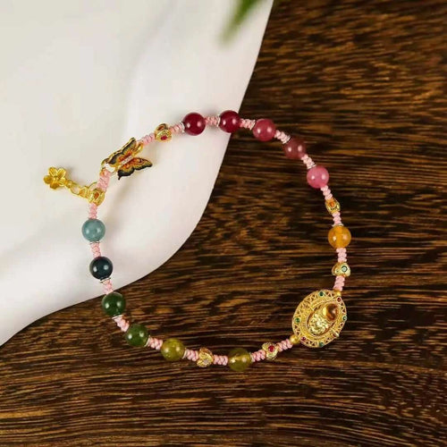 Enamel Butterfly Tourmaline Bracelet | Handcrafted Cloisonné Jewelry - BodhiBloom
