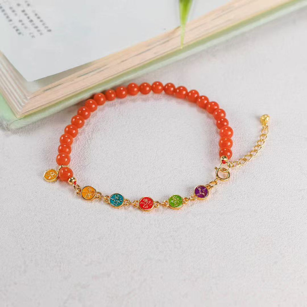 Five Wealth Gods Bracelet – Southern Red Agate & Cloisonné Enamel Edition - BodhiBloom