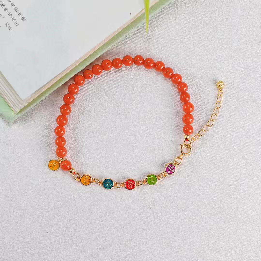 Five Wealth Gods Bracelet – Southern Red Agate & Cloisonné Enamel Edition - BodhiBloom