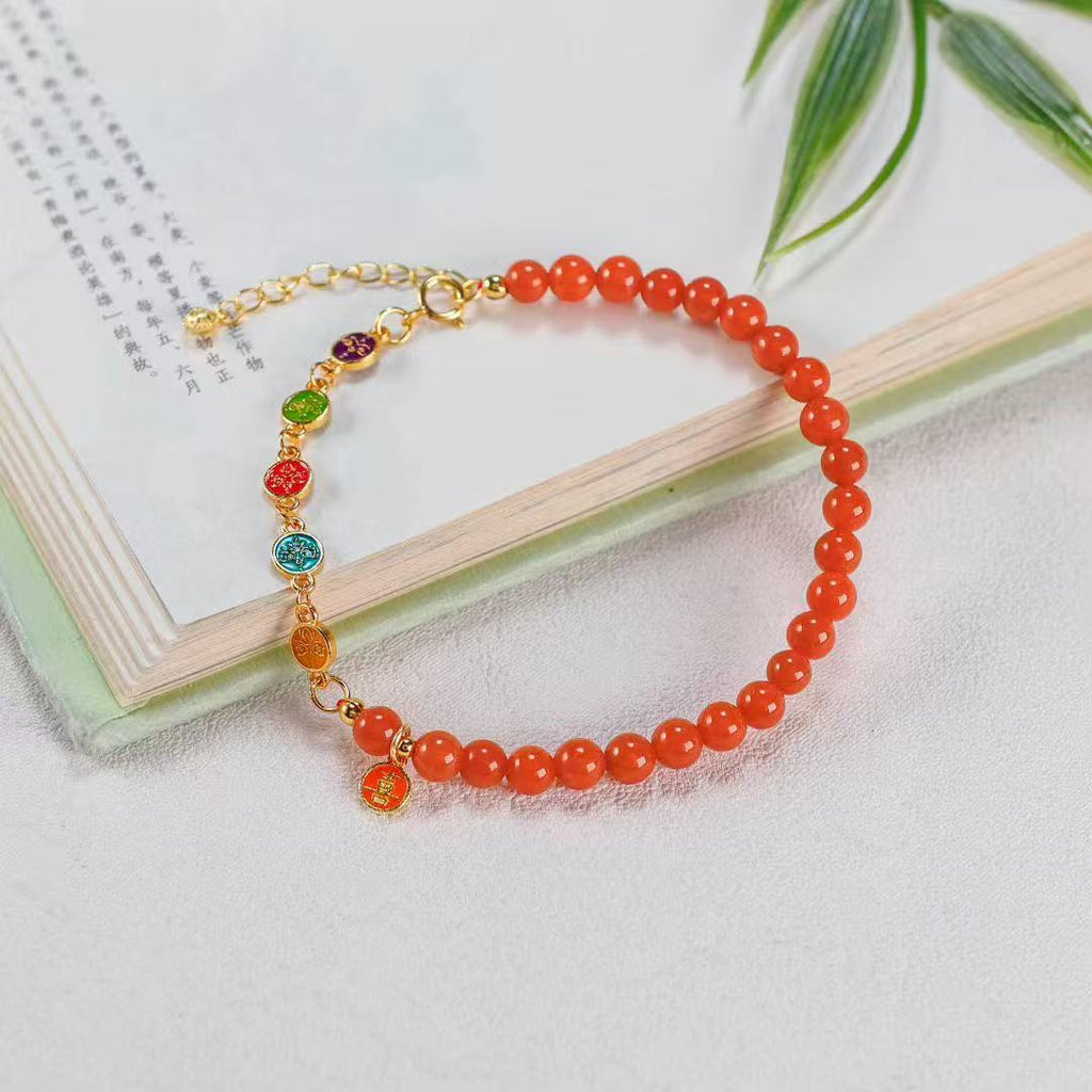 Five Wealth Gods Bracelet – Southern Red Agate & Cloisonné Enamel Edition - BodhiBloom