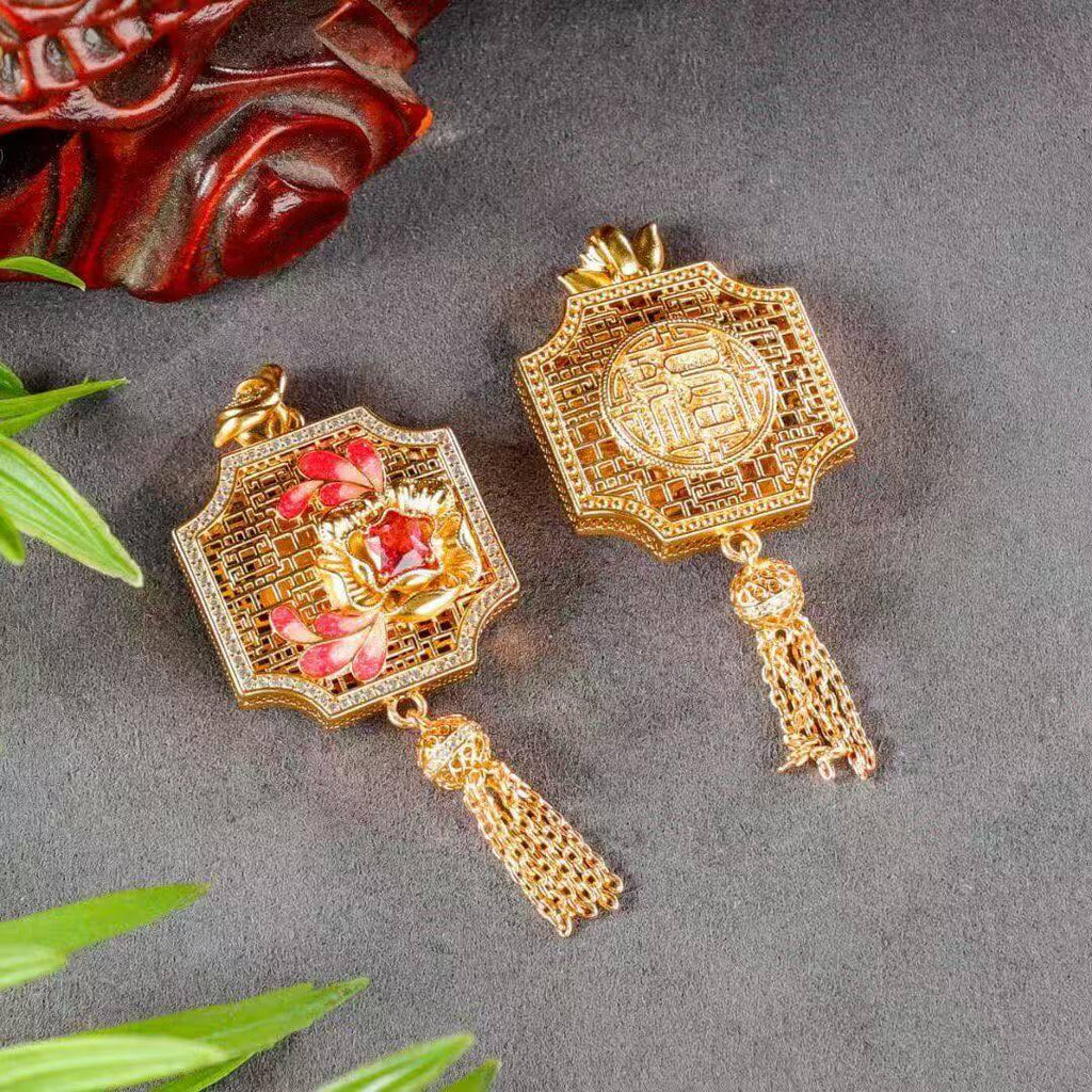 Fortunes Blush Enamel Pendant – Golden Tassel Detail