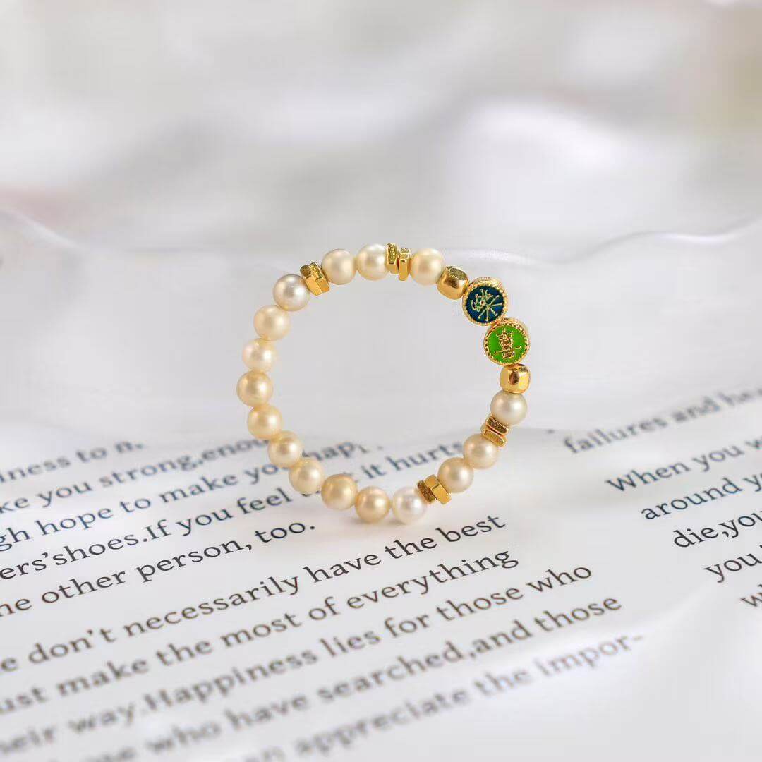 Joyful Blessing Pearl Ring – Cloisonné Enamel Edition - BodhiBloom