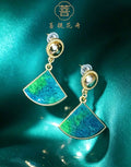 木Mu · Peacock Verdant Fan Enamel Earrings - BodhiBloom