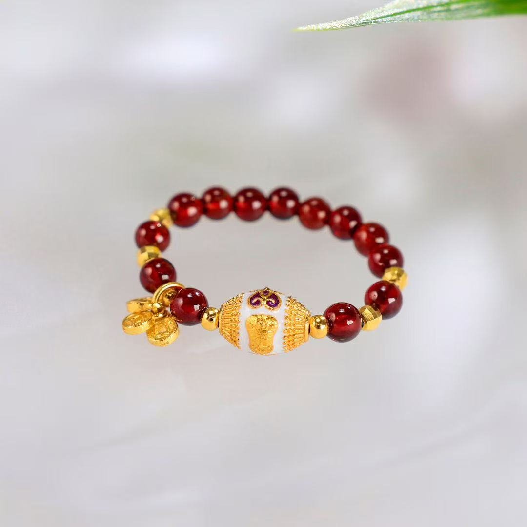 Palden Lhamo Guardian Ring – Garnet & Cloisonné Enamel Edition - BodhiBloom