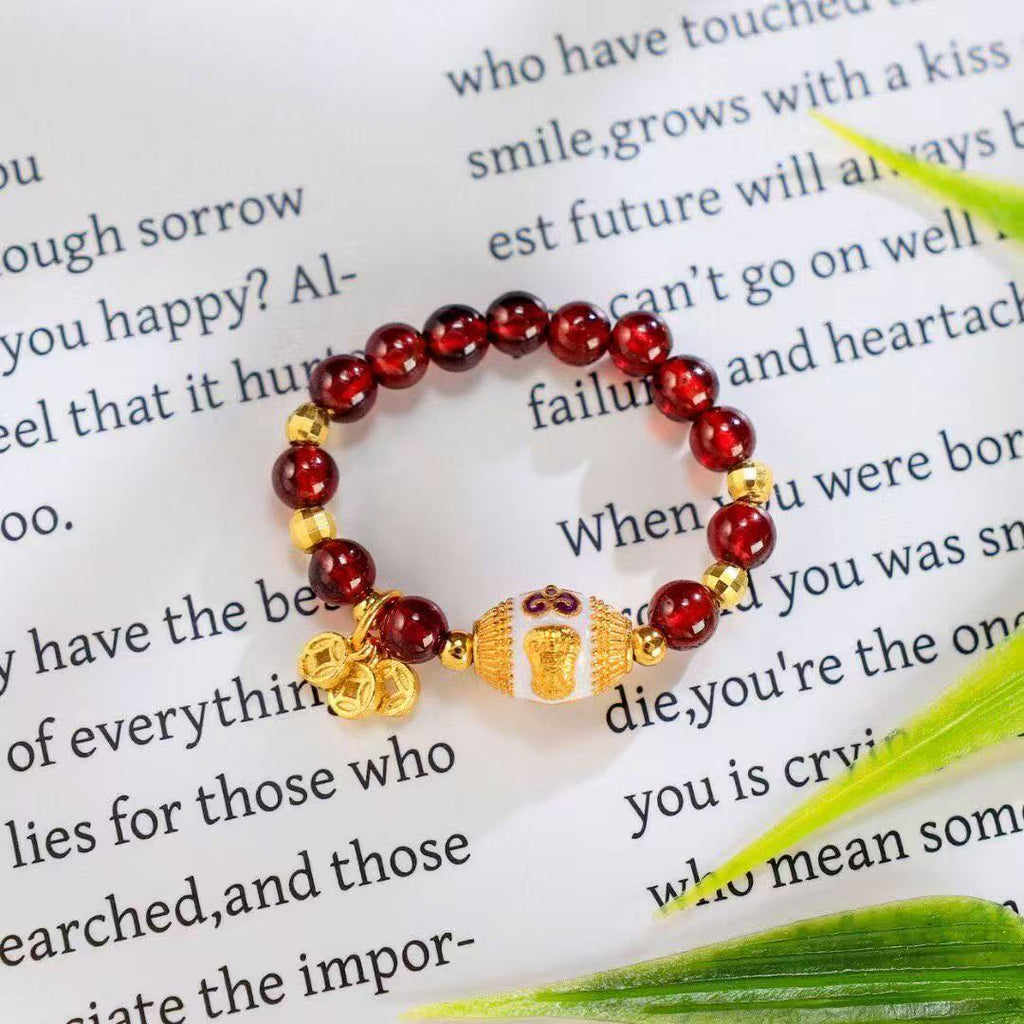 Palden Lhamo Guardian Ring – Garnet & Cloisonné Enamel Edition - BodhiBloom