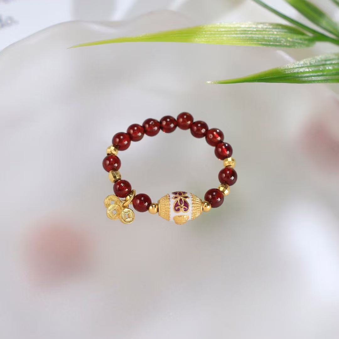 Palden Lhamo Guardian Ring – Garnet & Cloisonné Enamel Edition - BodhiBloom